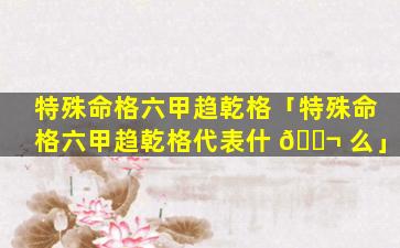 特殊命格六甲趋乾格「特殊命格六甲趋乾格代表什 🐬 么」